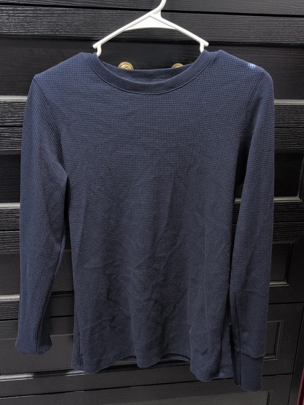 Time and Tru Navy Ribbed Crew Neck Long Sleeve Top
